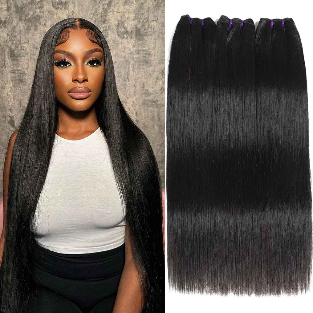 Menalue Human Hair Straight Bundles 14 16 18 Inch 16A Raw Vietnamese Virgin Human Hair Bundles Straight 3 Bundles Human Hair Full and Thick Natural Black Color Hair Extensions