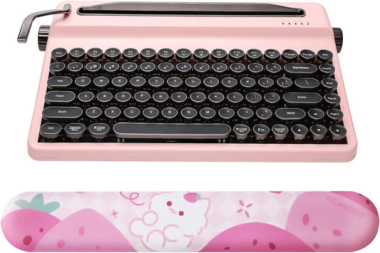 YUNZII QL75 Wireless Typewriter Retro Mechanical Keyboard(Pink, Cocoa Cream V2 Switch), Keyboard Wrist Rest(Pink)