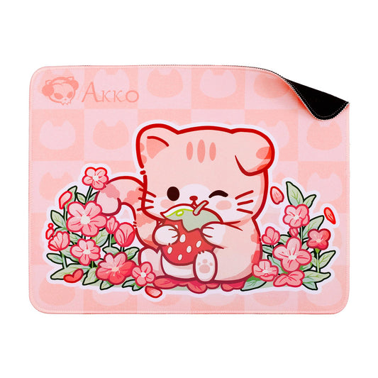 Akko Gaming Mousepad, Cat Theme Pink Keyboard Computer Mouse Pad Desk Mat with Stitched Edges, 14.17 x 11.02 in Anti-Slip Durable Rubber Base for Home Office Gaming Work