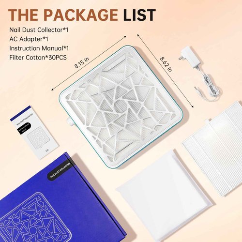CHRISTINE SHELLY Nail Dust Collector, Cordless Dust Collector Nail Tech, Powerful Vacuum Fan Vent Dust Collector Extractor Dust Suction Machine for Acrylic Nails Polishing, Nail Salon, Lake Blue