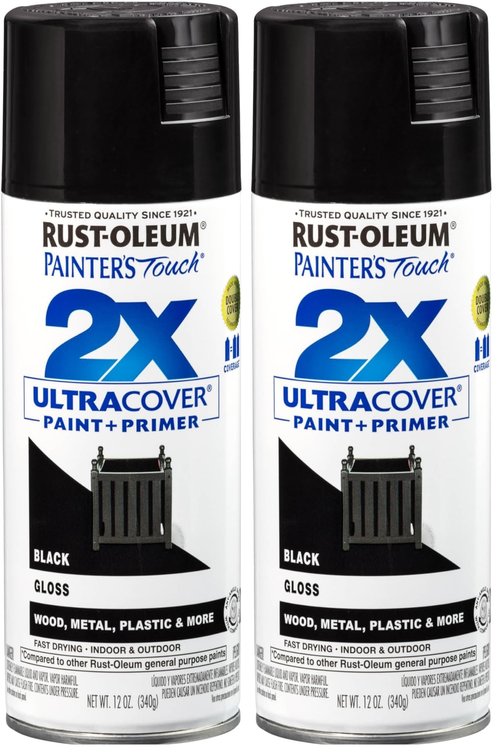 Rust-Oleum 249122 Painter's Touch 2X Ultra Cover Spray Paint, 12 oz, Gloss Black (Pack of 2)