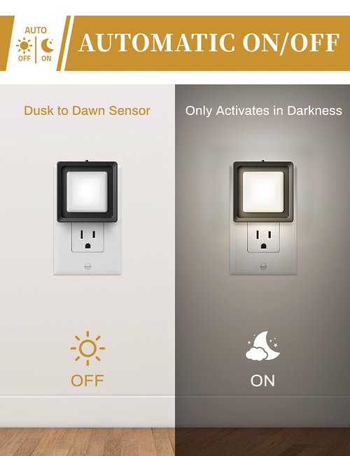 DORESshop Night Light [2 Pack], LED Night Light with Dusk to Dawn Sensor, Night Lights Plug Into Wall, Adjustable Brightness Nightlights for Adults, Bedroom, Bathroom, Kitchen, Daylight White 5000k