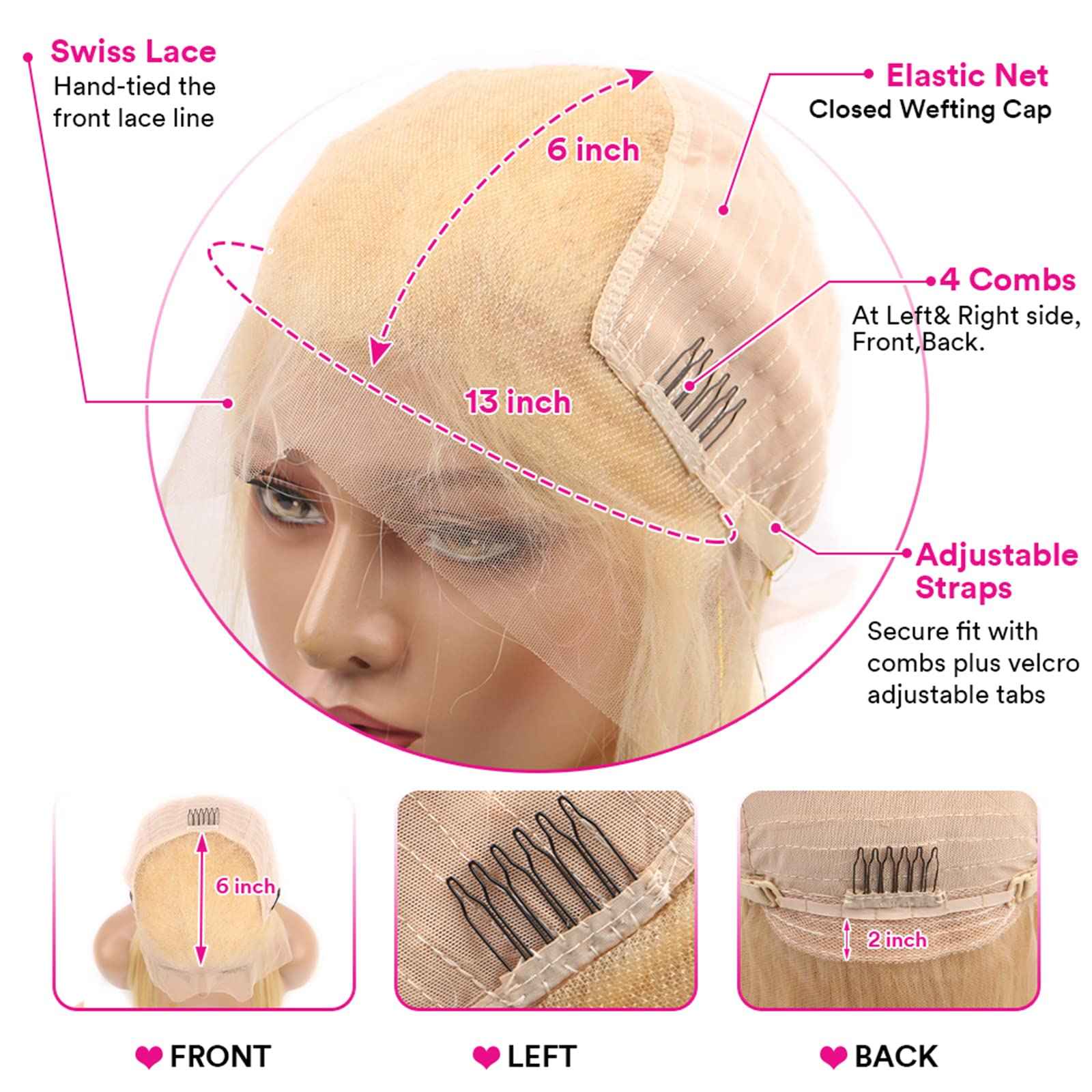 HUANGCAI 613 Lace Front Wig Human Hair, 28inch 13x6 Blonde Lace Front Wigs Human Hair, 613 Body Wave HD Transparent Lace Frontal Wig, 180% Density Blonde Wig Human Hair Pre Plucked with Baby Hair