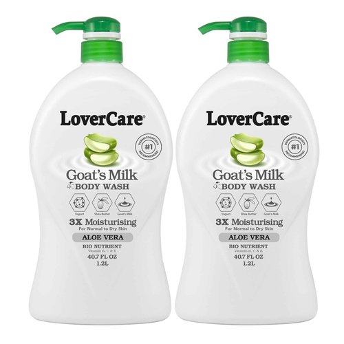 LoverCare Goat's Milk Moisturizing Body Wash Shower Cream Aloe Vera 40.7 Fl.Oz - Pack of 2