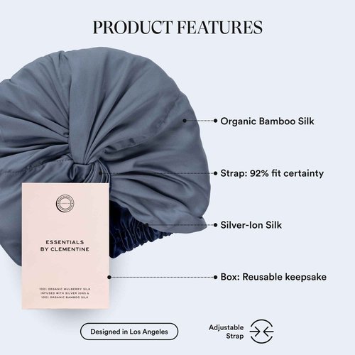 Essentials by Clementine Organic Hair Bonnet in Blue Lagoon | Silver Ion Silk Lined Bamboo Sleep Cap for Frizz-Free, Curly Hair, and Scalp Health