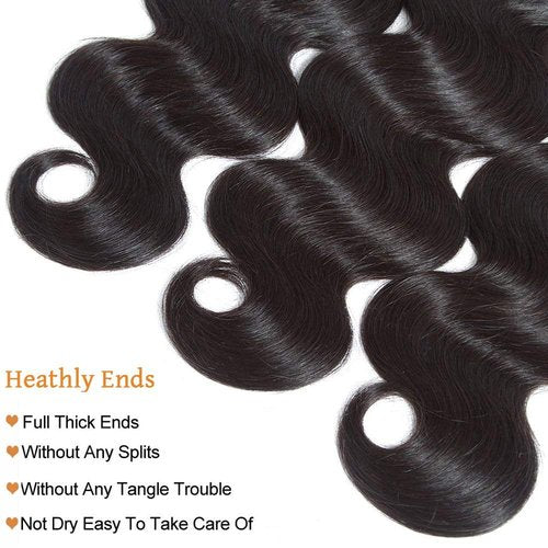 Hswpawk Body Wave Bundles 12A 100% Unprocessed Brazilian Virgin Human Hair Body Wave Human Hair Bundles 3 Bundles Deals Weave Bundles Human Hair Natural Black 18 20 22 Inch