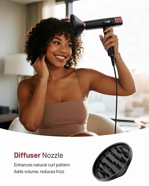 MESCOMB Dual Voltage Ionic Hair Dryer with Diffuser - 1875W High-Speed Blow Dryer for Women, Fast Drying, No Heat Damage, Low Noise, Lightweight, European Travel 110V-120V/220V-240V, Gifts for Women