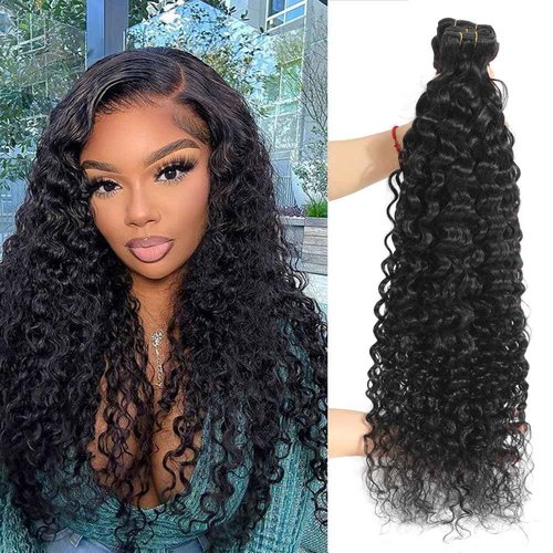 Water Wave Human Hair Bundles 12A Unprocessed Virgin Brazilian Curly Bundles Human Hair Wet And Wavy Natural Black Color Less Shedding Hair For Women As Hair Extension And Fill 28 Inch
