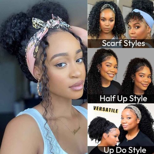UNICE Flip Over 3/4 Half Wig Human Hair Kinky Curly with Drawstring Wear and Go Glueless Half Wigs Human Hair for Women Thin & Thick Hair Friendly 150% Density 16 inch