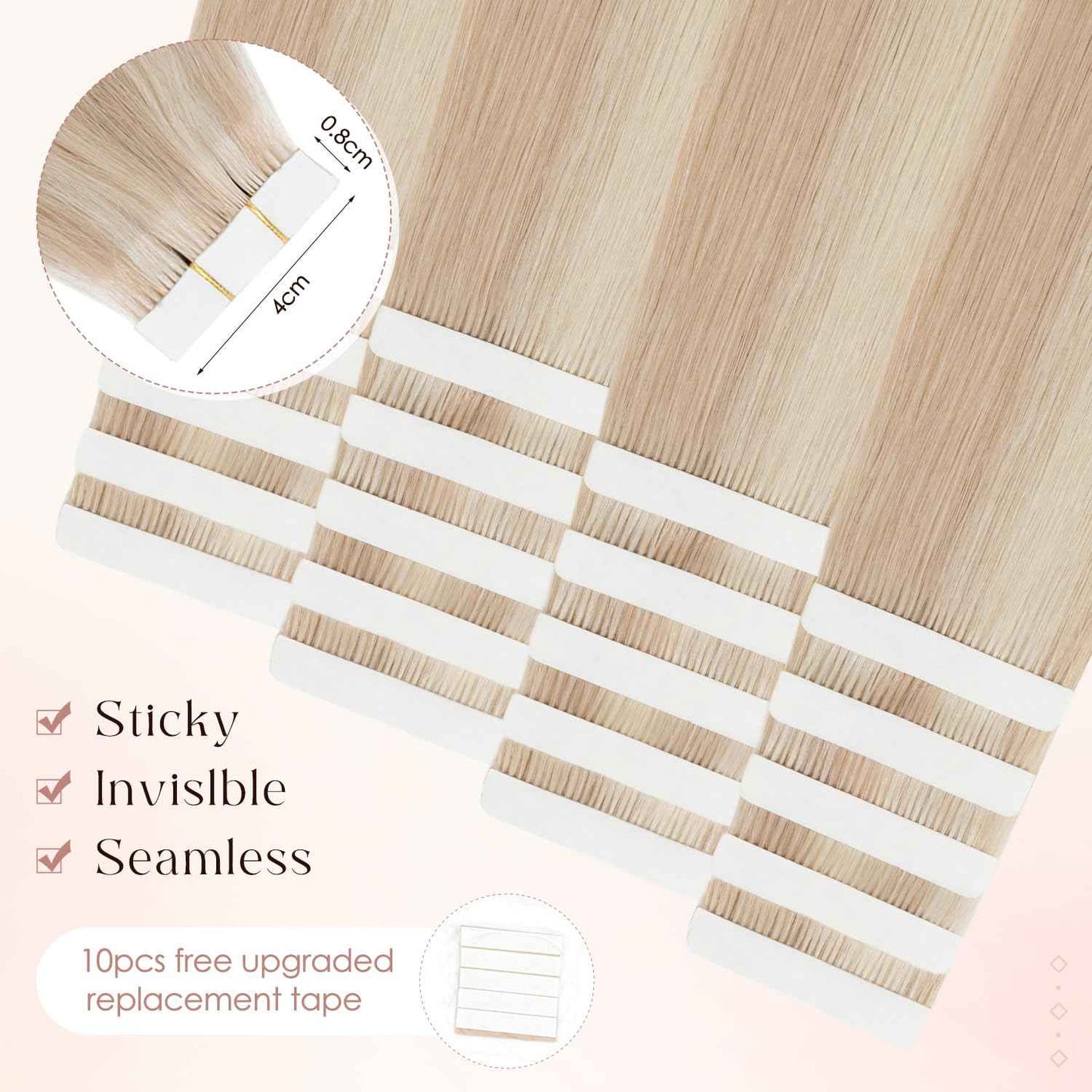 Human Hair Tape in Extensions-Double Stitched,SLEEKALON Free-cut Mini Tape ins Real Hair Extension Highlights Plae Blonde mix Brown Seamless Straight Double Side Tape Hair-20 Inch,20pcs 50g,#16P22