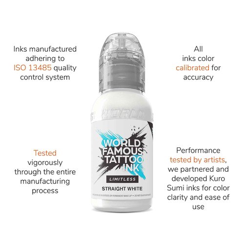 World Famous Tattoo Ink Limitless - Straight White - Professional Tattoo Ink & Tattoo Supplies - Skin-Safe Permanent Tattooing in Bold Shades - Vegan & Non-Toxic (8 oz)
