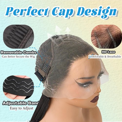 YFOXI Glueless Bob Wig Human Hair 13x4 HD Transparent Lace Front Wigs Short Bob Wig Glueless Wigs Human Hair Pre Plucked Bleached Knots Straight Lace Front Wigs For Black Women（16 Inch）