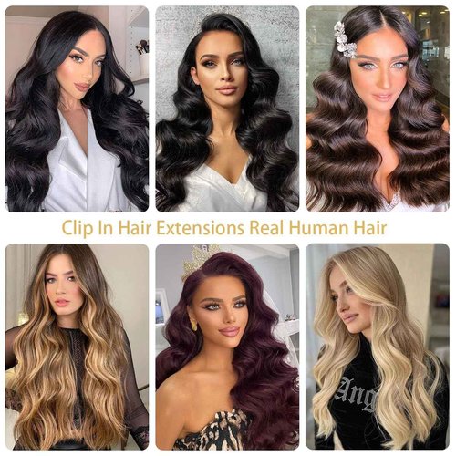 Clip in Hair Extensions 8Pcs 22 Inch Natural Black Real Hair Extensions Clip in Human Hair Seamless Invisible Double Weft Clips in Extensions for Black Women 75g (22inch,1B#)