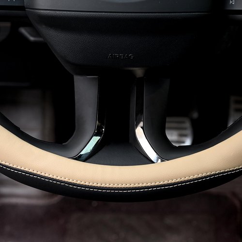 Valleycomfy Microfiber Leather Steering Wheel Cover Large-Size for F150 F250 F350 Ram 4Runner Tacoma Tundra Range Rover Model S X with 15 1/2 inches-16 inches Outer Diameter Beige