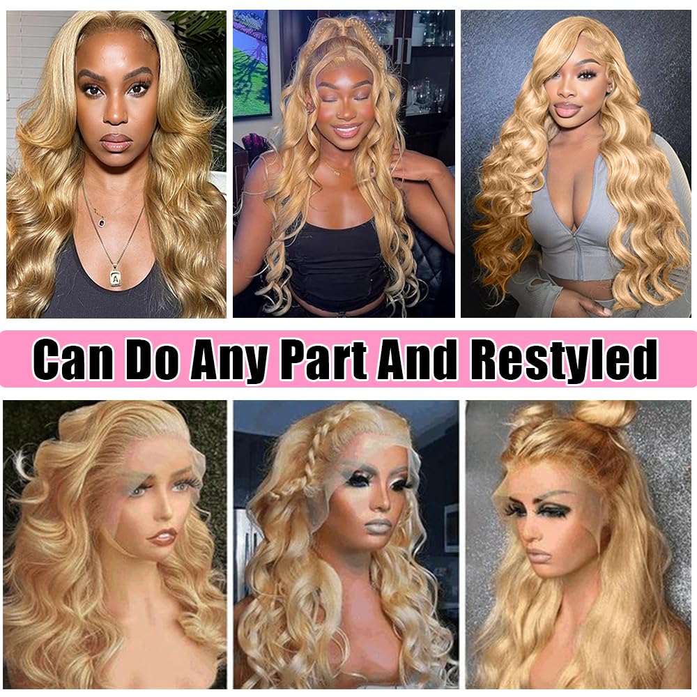 KTOOYKE Honey Blonde Wig Human Hair 22 Inch 13x6 Hd Lace Front Wigs Human Hair Pre Plucked 200% Density 27# Body Wave Lace Frontal Wigs Honey Blonde Wigs For Women