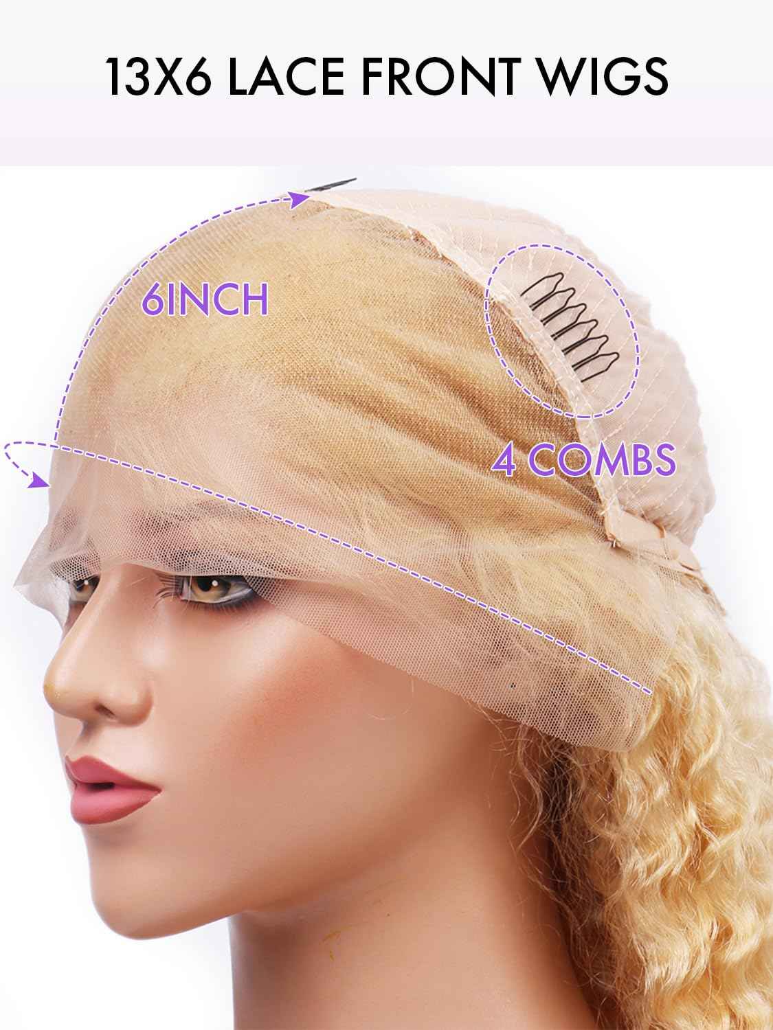 Grcabeir 613 13x6 Lace Front Wig Human Hair 20 Inch Blonde Wig Human Hair 613 Deep Wave HD Lace Front Wigs 200% Density Pre Plucked With Baby Hair for Women