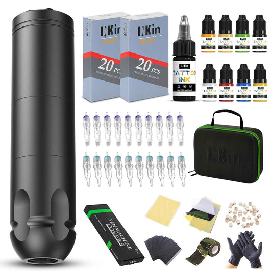 INKin Tatoo Machine Kit for Beginners, Tattoo Gun with 3.5mm Stroke Length for Starters Complete Kit, Ultra-One Wireless Tattoo Machine with 1600mAh Battery and 20PCS Tattoo Needles Assorted