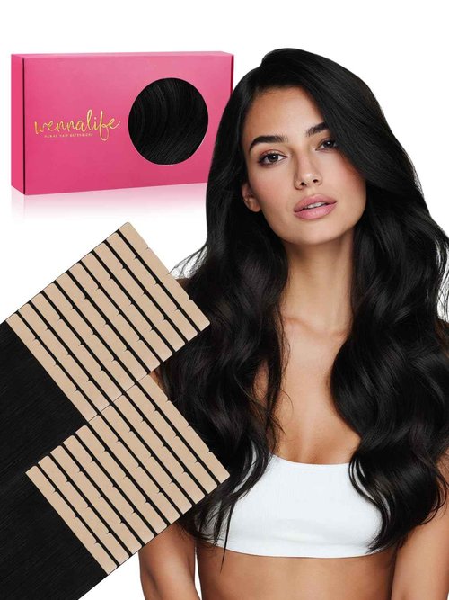 WENNALIFE 8cm Tape in Hair Extensions Real Human Hair, Tape Weft Hair Extensions Human Hair 20 Inch 100g 20pcs Jet Black Luxury Remy Hair Straight Extensiones De Cabello Hmano