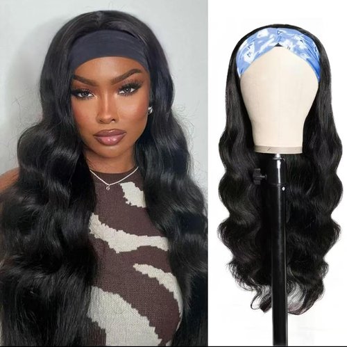 Prisyfab Body Wave Headband Wig Headband Wigs for Black Women Human Hair Glueless Wear and Go Glueless 100% Brazilian Virgin Human Hair Headband Wig 150% Density (22inch)