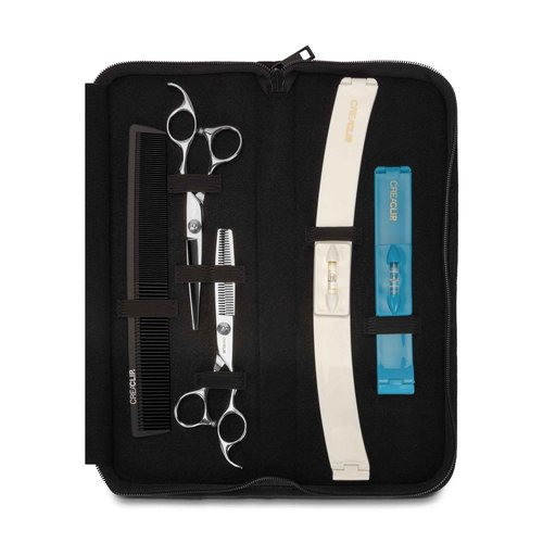 CreaProducts Original CreaClip Case and Hair Scissors, Hair Cutting Tool Hair Cutting Shears Thinning Scissors Hair Comb for Layers Bangs Kids Hair Cut Hair Cutting Kit (Set of 5) (CC043)