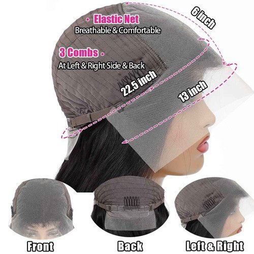 SYHGK 13x6 Deep Wave Lace Front Wigs Human Hair Wigs HD Transparent Deep Curly Lace Frontal Glueless Wig Human Hair Lace Front Wigs Pre Plucked Natural Black 28 Inch