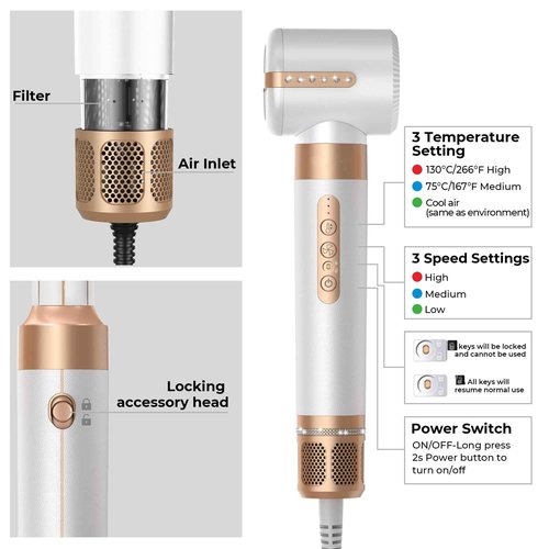 Blow Dryer Brush 7 in ONE，Autowrap Curling Wand, 110,000 RPM High-Speed Negative Ionic Hair Dryer with Diffuser Concentrator, Round Brush Blow Dryer Air Styler, Volumizing Hair Styling Tools