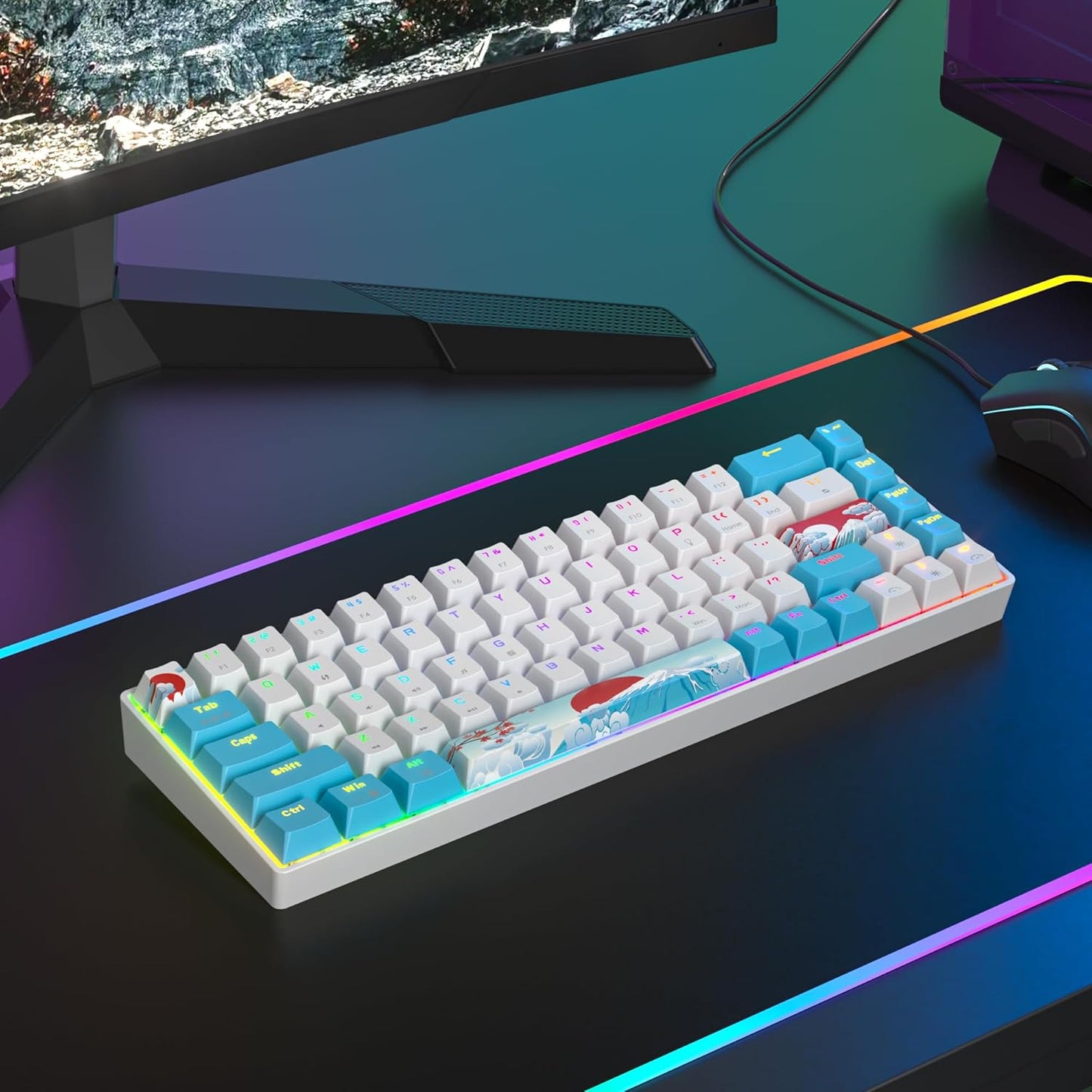 60 Percent Gaming Keyboard Portable 61 Keys Mechanical Keyboard Compact Wired Keyboard RGB Backlit for PC Laptop Gamer(61 Blue/Blue Switch)