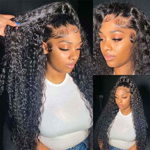 Tipiuli Deep Wave Lace Front Wigs Human Hair 13x4 HD Transparent Lace Frontal Curly Wigs for Women Human Hair 180% Density Glueless Wigs Human Hair Pre Plucked with Baby Hair Natural Color (28 Inch)