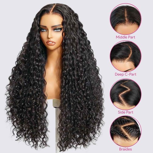 Smilenice 210% Density 13x6 Full Lace Frontal Wigs Human Hair 12A Deep Wave Brazilian Virgin Human Hair Pre Plucked HD Transparent Lace Glueless Wigs 18 Inch