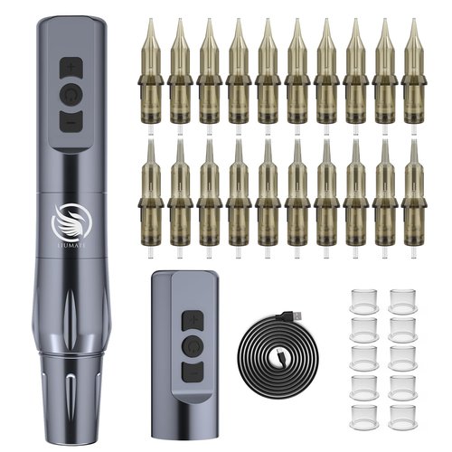 LIUMATE Cordless Tattoo Machine Pen kit with 2pcs Batteries Power Supply 2400mAh Coreless Motor Cordless Tattoo Gun with 10pcs Cartridge Needles for Beginners Tattoo Artists…
