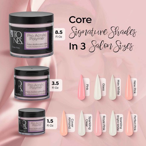 Tones Pro Acrylic Nail Powder, Cover Pink (Soft Nude Pink), (8.5 Fl Oz) - Long-Lasting & Non-Yellowing Polymer for Salon Quality Nail Extensions & 3D Art