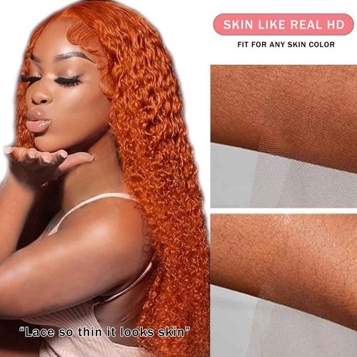 PREMAY 20 Inch Ginger Wig Human Hair 13x4 Deep Wave Lace Front Wigs 180 Density HD Lace Curly Orange Wig Glueless Wigs Human Hair Pre Plucked 350# Colored Ginger Wig