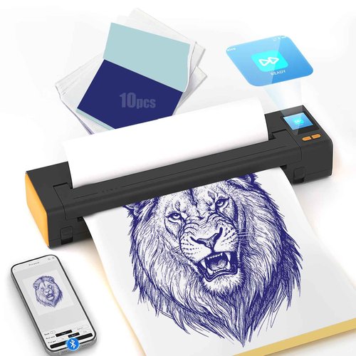 XR3 Tattoo Stencil Printer Tattoo Printer with LED Display & 10 Pcs Transfer Paper, Portable Thermal Tattoo Printer, Bluetooth Transfer Machine, Stencil Printer Compatible with Phones Pad, Orange