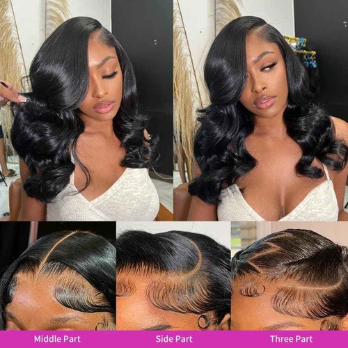 Urbansister 13x6 HD Lace Front Bob Wig Body Wave Human Hair Pre Plucked with Baby Hair Hd Transparent 16 Inch Short Bob Wig 200 Density Natural Black