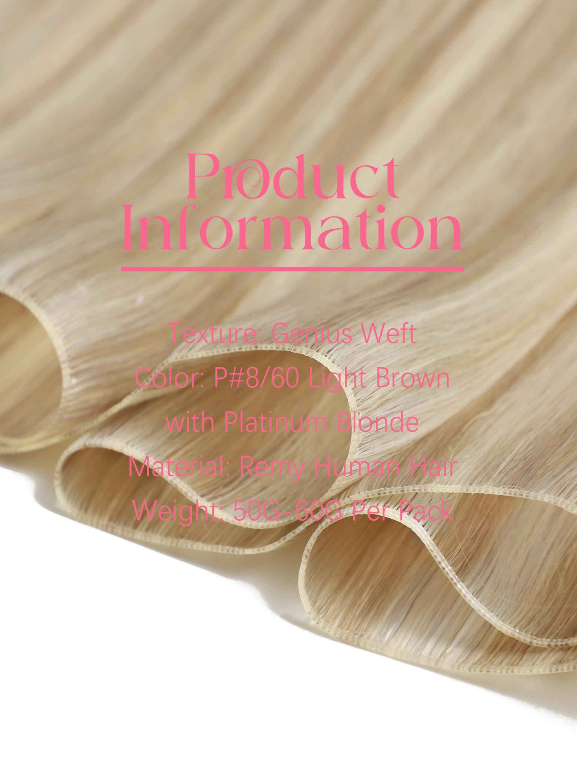Lacer Sew in Genius Weft Real Human Hair Extensions One Piece Remy Human Hair Extensions Genius Weft Light Brown with Platinum Blonde Sew in Human Hair 18 Inch 50g for Women