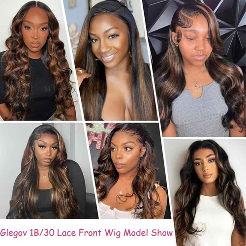 Highlight Ombre Lace Front Wig Human Hair Body Wave Lace Front Wigs Human Hair Pre Plucked 13x6 1B/30 HD Lace Frontal Highlight Wig 26 Inch Colored Balayage Wig 180 Density Glueless Wig for Women