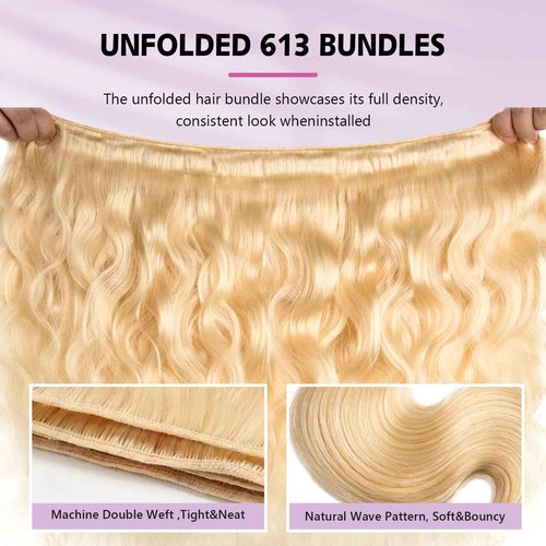 613 Blonde Bundles Human Hair Body Wave Single Bundle 24 Inch 12A Grade 100% Unprocessed Human Hair Brazilian Virgin Hair Weave 613 Body Wave Bundles Machine Double Weft 100G