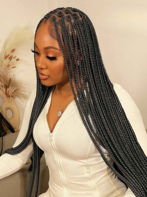 FANCEE Full Lace Braided Wig for Black Women 34 Inch Pre Plucked Knotless Squrare Part Box Braid Twist Locs Wig with Baby Hair