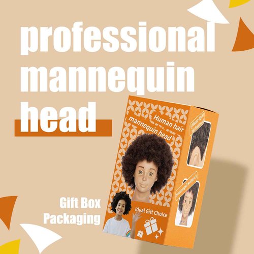 headdoll Mannequin Head Human Hair African Mannequin Head with 100% Human Hair Manikin Doll Head for Hair Styling with Cute appearance and embed Curly Cosmetology Manican Mannequins Heads with Stand