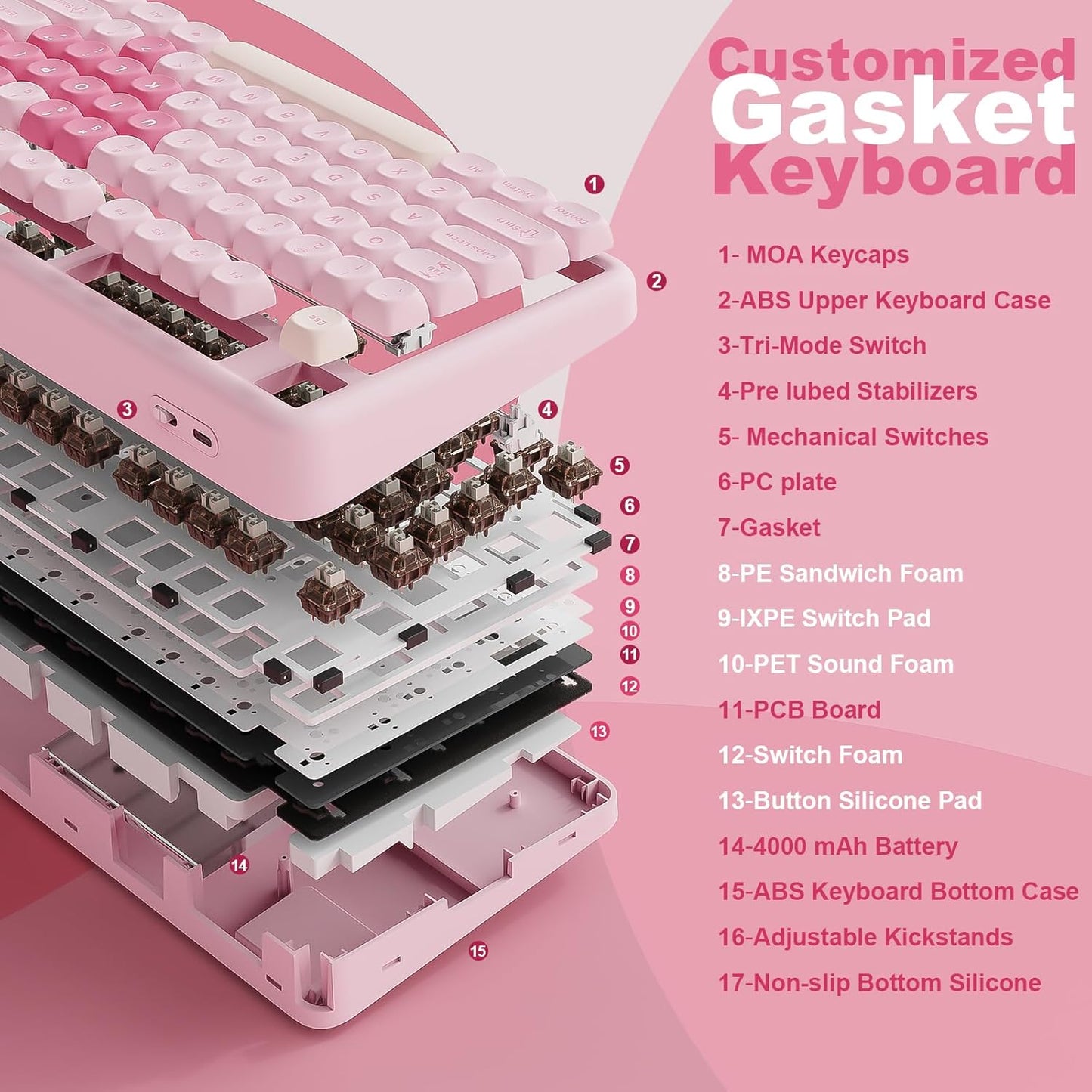 YUNZII B87 Wireless Mechanical Keyboard,QMK/VIA Programmable,TKL Layout 87 Keys,BT/2.4G/USB-C,Hot Swap Gasket Mount RGB Backlit Gaming with Wrist Rest for Win/Mac(Purple, Cocoa Cream V2)
