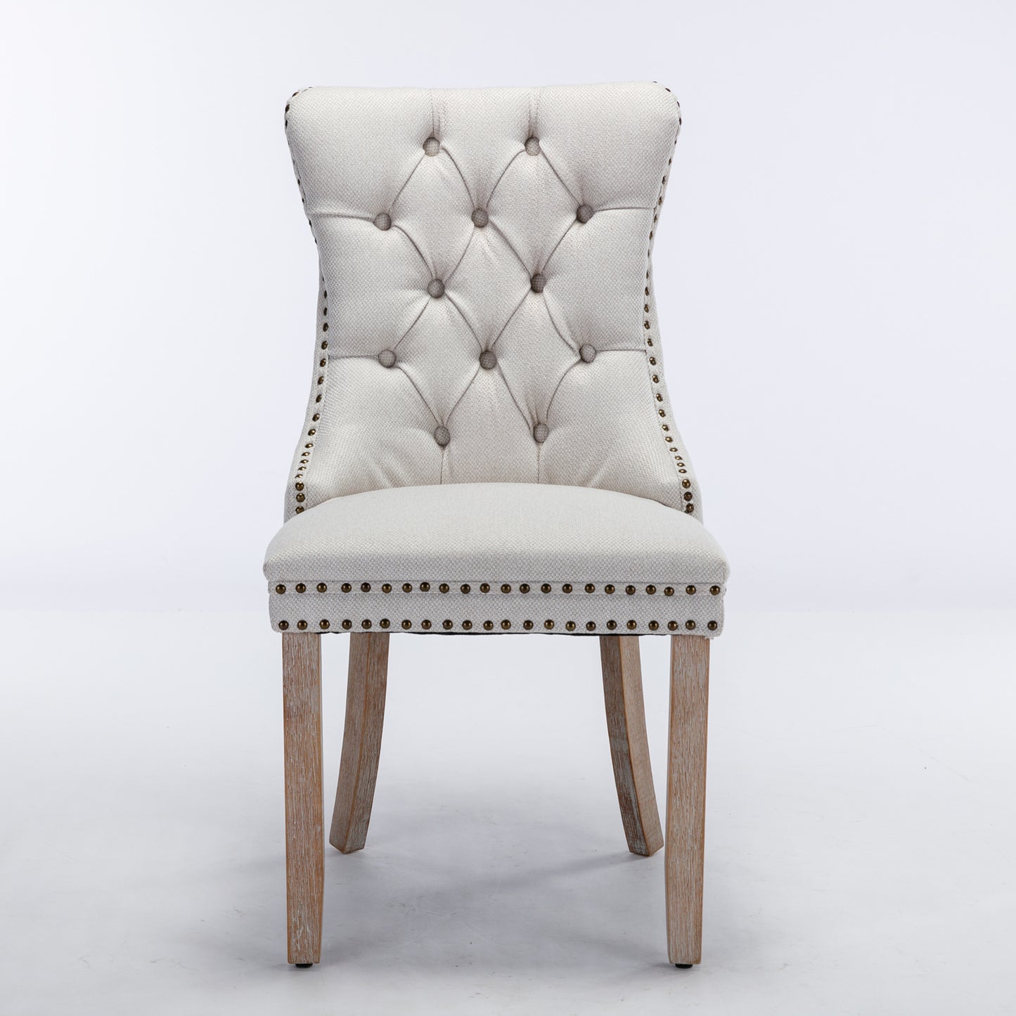 Modern Tufted Solid Wood Dining Chairs - 2-Piece Set, Beige