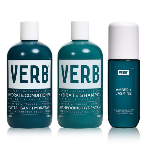 VERB Hydrate Shampoo & Conditioner Duo, 12 oz + VERB Hair and Body Mist - Fragrance Amber & Jasmine, 5 oz - Amber + Warm Jasmine Scent