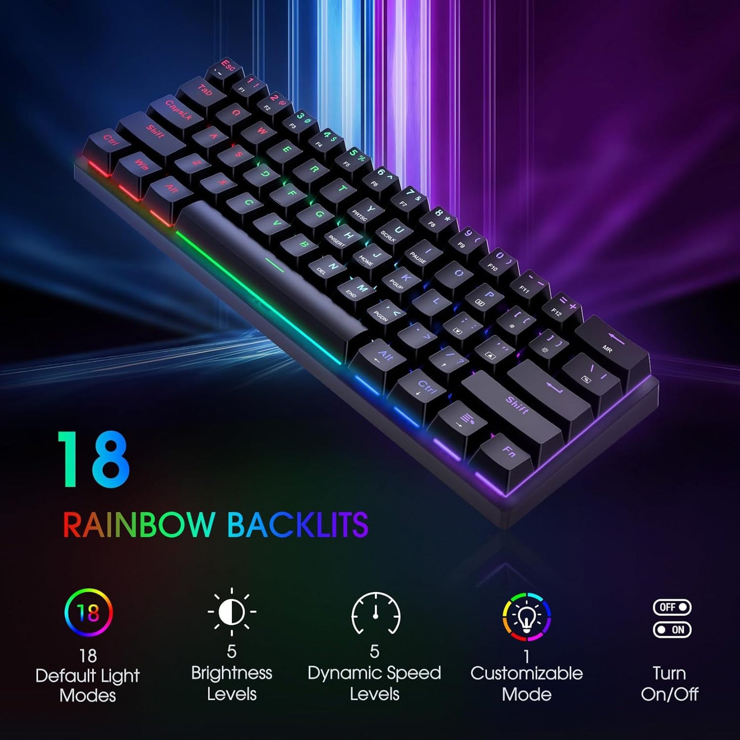 60 Percent Keyboard Black & White/Black, Blue and Red Switches,Double Choice,Lighting up Your Desktop …