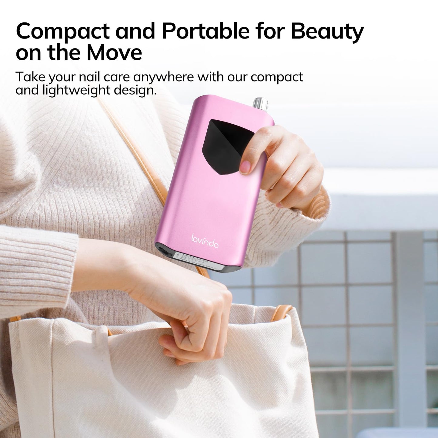 Lavinda Nail Drill 35000 RPM, Cordless Rechargeable Electric Nail File Machine, Professional Efile for Acrylic Nails, Gel Polish, Cuticle Removal, Home and Salon (Pink)