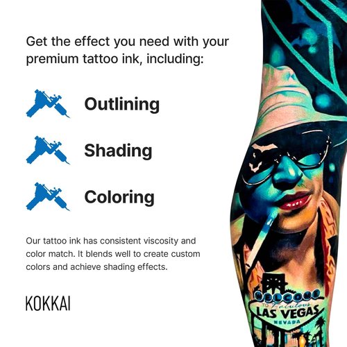 Kokkai Sumi Tattoo Ink, Premium Quality, Precision Medium Viscosity, Rich Hue, Quick Healing, Acrylic-Free, Water-Based, Ready-to-Use Ink for Precision Tattooing (12 Color Pack, 1 oz)