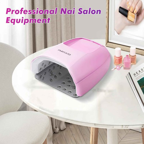 Purtato Professional Cordless Rechargeable UV LED Nail Lamp with 4 Timer Setting and 126W High Power Quick Drying Nail Dryer (Plating Pink)