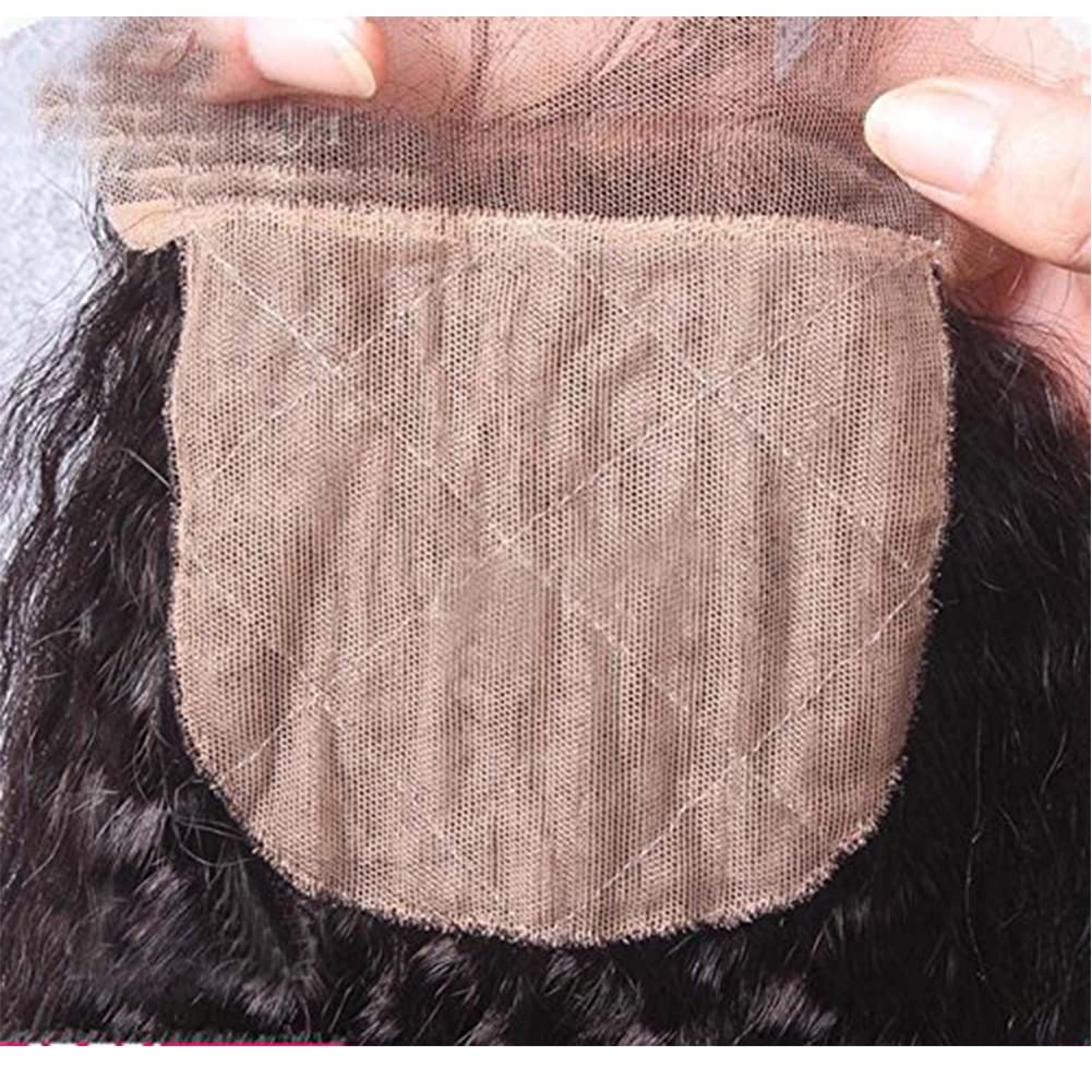 Nicewig Silk Base Top Closure Yaki Straight Bleached Hidden Knots Free Part 4x4 Fake Scalp Lace Closure With Baby Hair Unprocessed Virgin Kinky Straight Human Hair Closure 10" inch