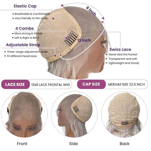 Ubetta Grey Lace Front Wig Human Hair Body Wave Silver Grey 13x6 Lace Front Wigs Human Hair, Glueless Gray Wig Human Hair Pre Plucked 20 Inch Body Wave Gray Wigs for Black Women 180% Density