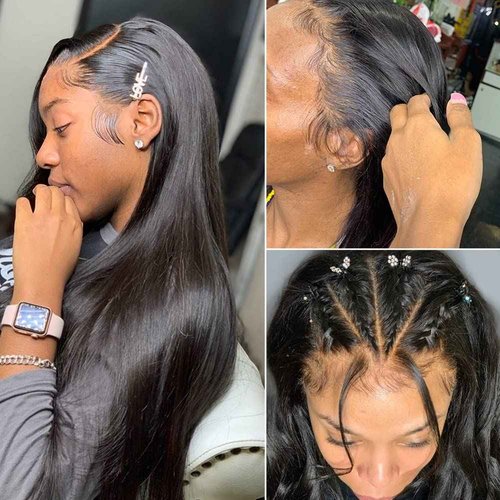 Metamuclia Straight Lace Front Wigs Human Hair Pre Plucked 180% Density 13x4 Frontal Wigs 26 Inch HD Transparent Lace Wig 10A Brazilian Virgin Wigs for Women with Baby Hair Natural Hairline