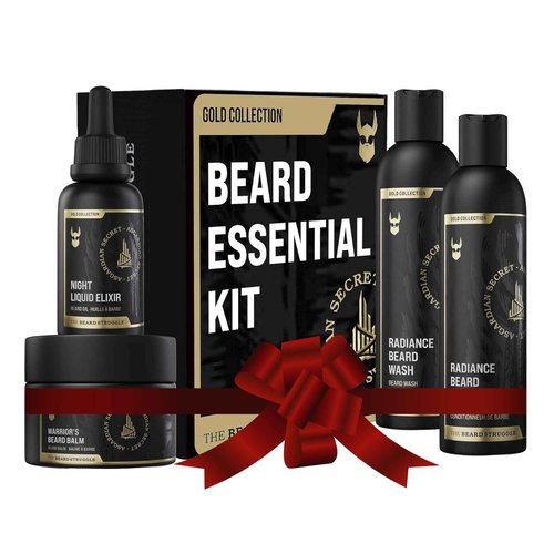 The Beard Struggle Men’s Beard Grooming Kit Includes Balm, Oil, Wash & Conditioner – Gold Collection, Asgardian Secret (8.11 fl oz)